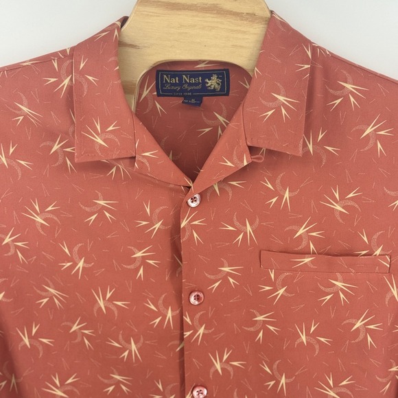 Nat Nast Other - Nat Nast Mens Silk Camp Shirt Medium Terracotta Geometric Abstract Short Sleeve